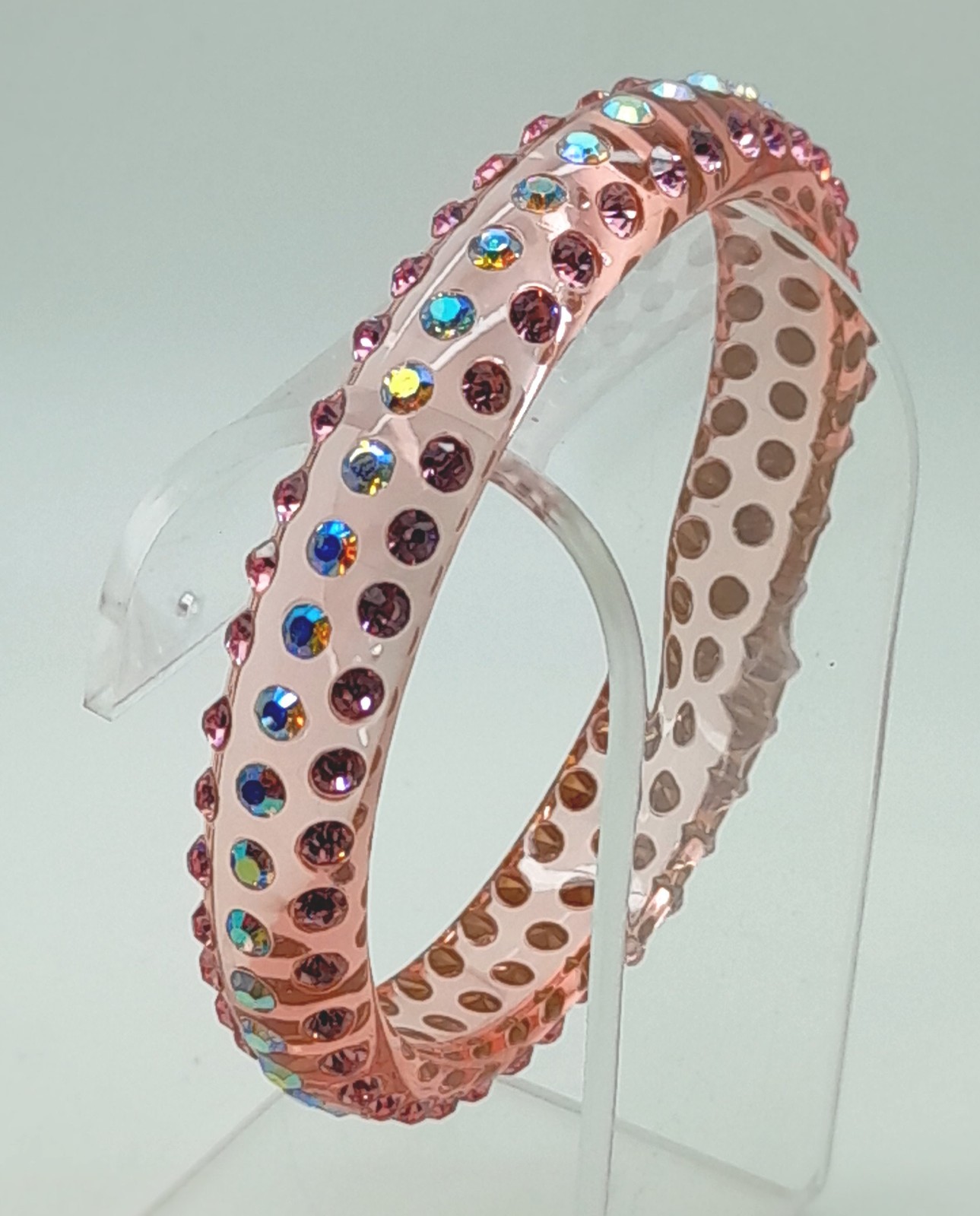 Transparent pink round Plastic pink & ab rhinestone fashion bangle bracelets