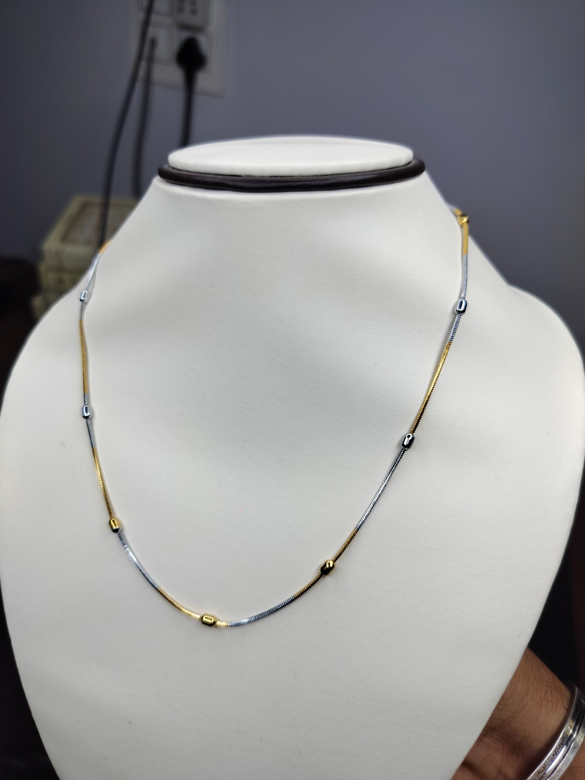 18kt Two Tone Yellow and White Gold Plated Ball Beads Chain Necklace 18 inch