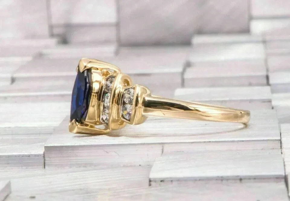 2.50Ct Marquise Sapphire & Diamond Vintage Wedding Ring 14k Yellow Gold Plated