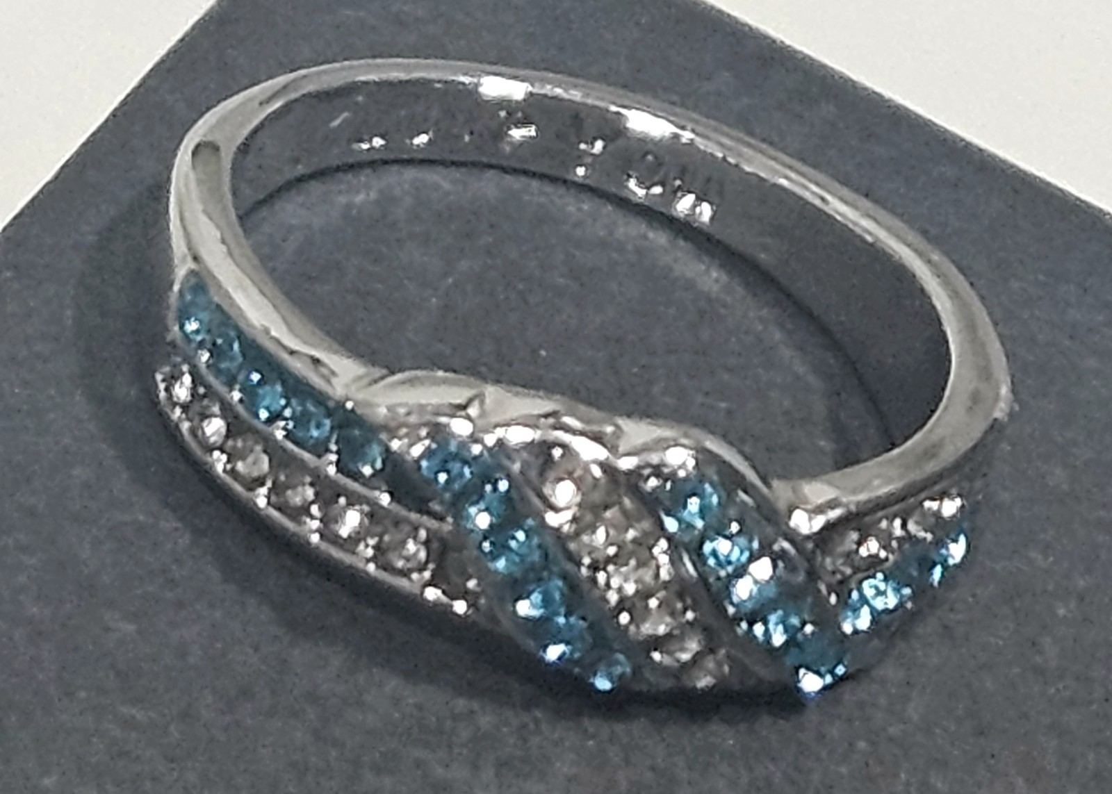 Silver Plated Ring with Light Blue and White Synthetic Zircon Stones, Size 8