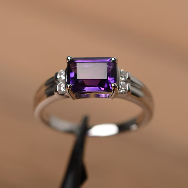 2.58 Ct Emerald Cut Simulated Amethyst 14k White Gold Plated Unique Wedding Ring