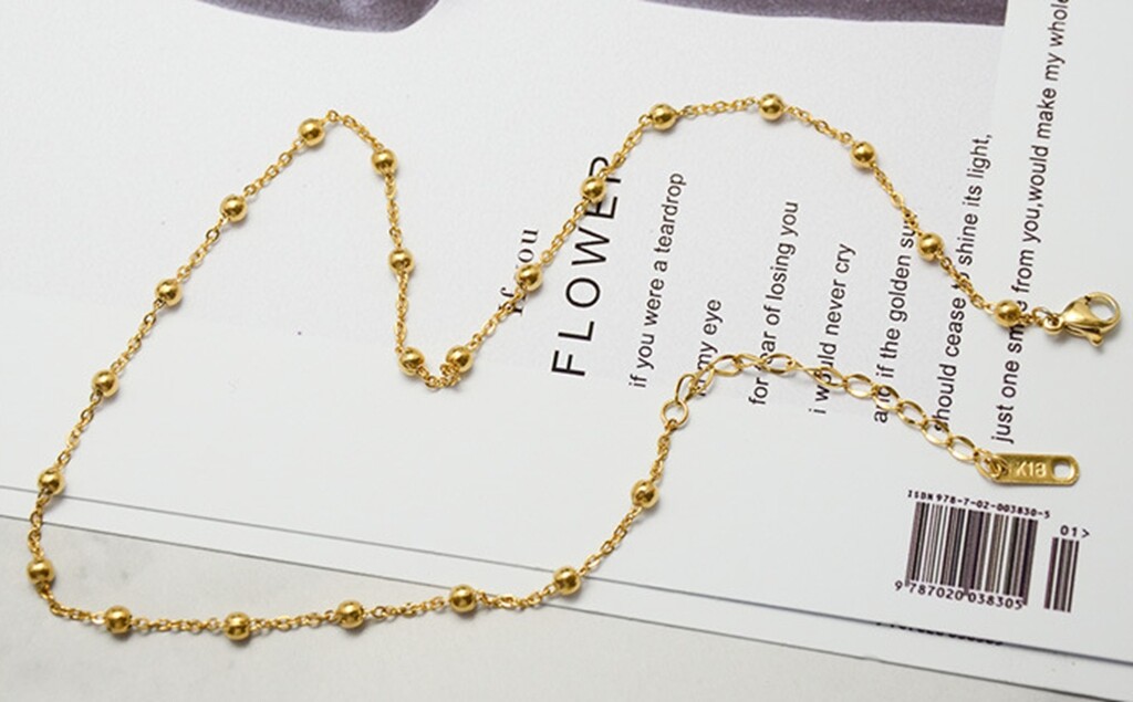 Gold Plated Titanium Stainless Steel 3.5mm Bead Chain Choker Necklace 14-16″