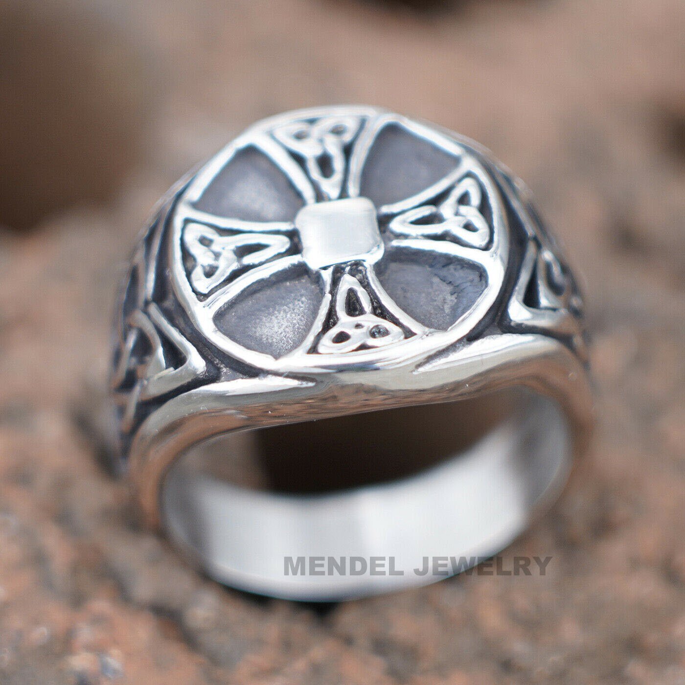 MENDEL Mens Irish Celtic Trinity Knot Cross Ring Stainless Steel Size 7 8 9 -15