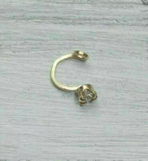 14K Yellow Gold Plated 2mm Round Simulated Diamond Solitaire Ear Cuff Earring