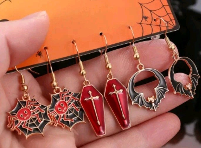 Classic Halloween Earrings, Set Of 3 Pair,Dangling, Goldtone, All Ages