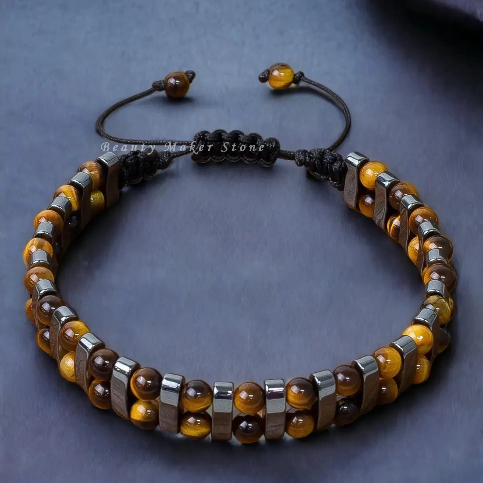 Handcrafted Tiger’s Eye & Hematite Bracelet,Healing Jewelry Men accessories Gift