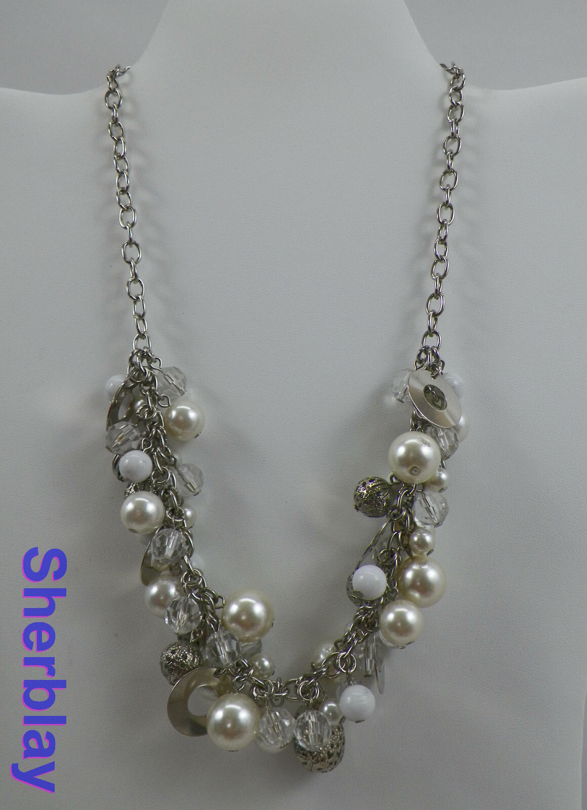 Antika Collection Jewelry Faux Pearl Acrylic Bead Silver Tone Necklace 16″ – 18″
