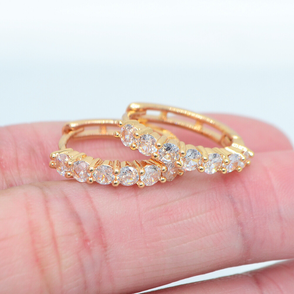 18K Yellow Gold Filled Trendy Round Multicolor Topaz Hoop Huggie Earrings