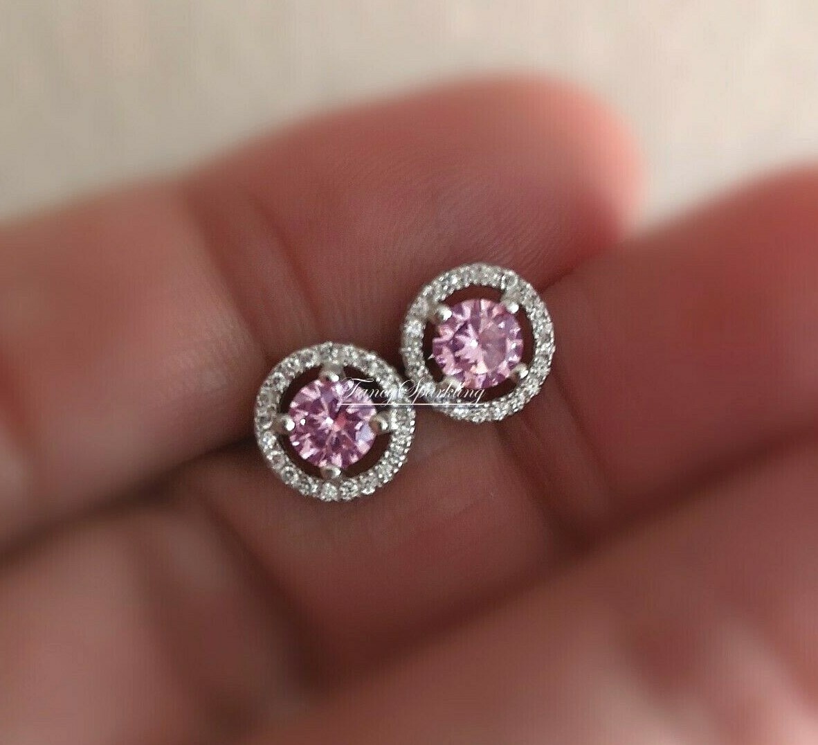 2Ct Simulated Pink Diamond Womens Halo Earrings 14K Gold Plated 925 Solid Silver