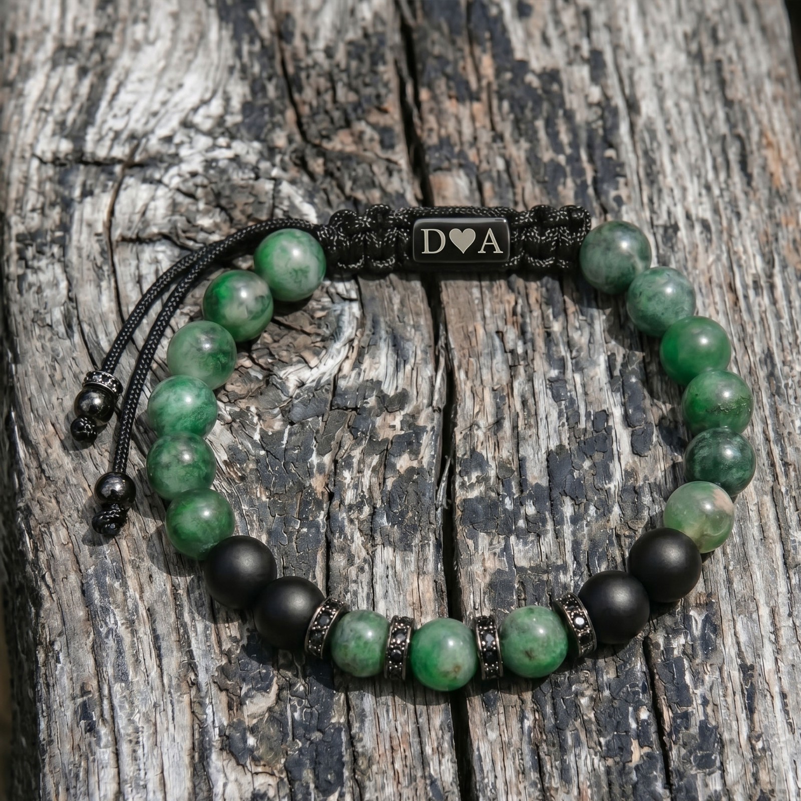Custom Engraved Initial NAME Healing Natural Jade Onyx Beaded Bracelet for Men