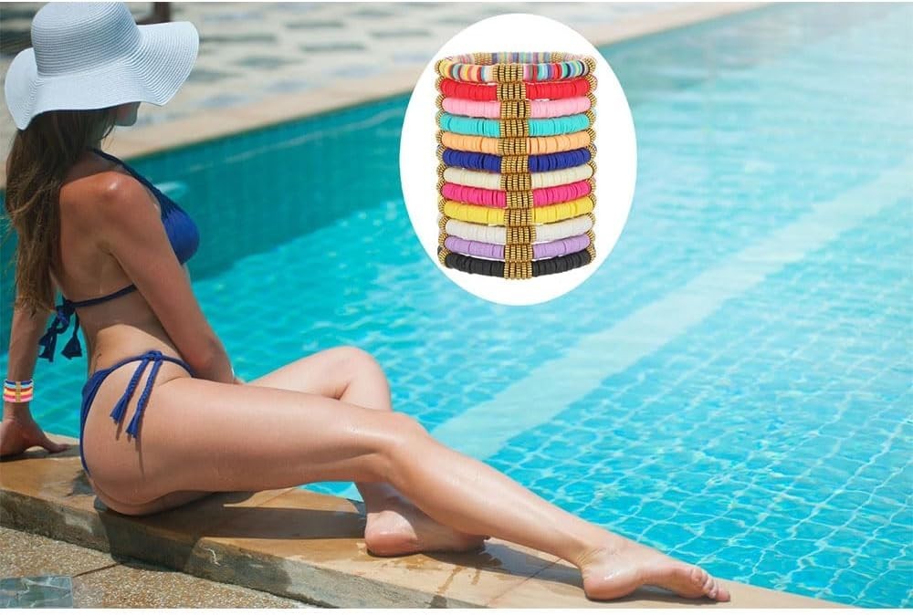 12 Adjustable Vinyl Clay Disc Bracelets for Women – Stylish Friendship Set