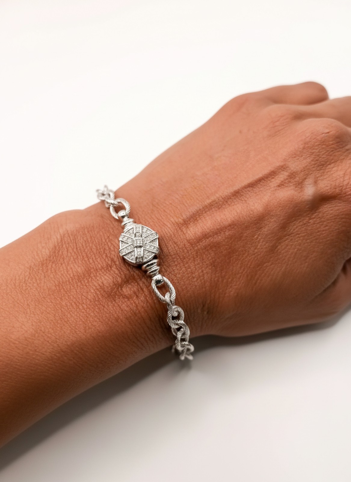 Textured Chain Bracelet for European Charms, Dangles & Lockets