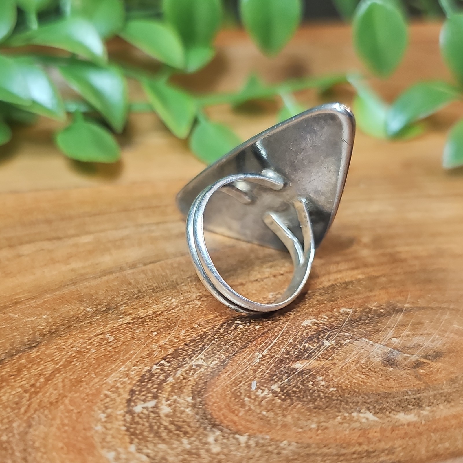 Vtg 925 Sterling Kambaba Jasper Statement Shield Asymmetrical Ring 13g Sz 7.5