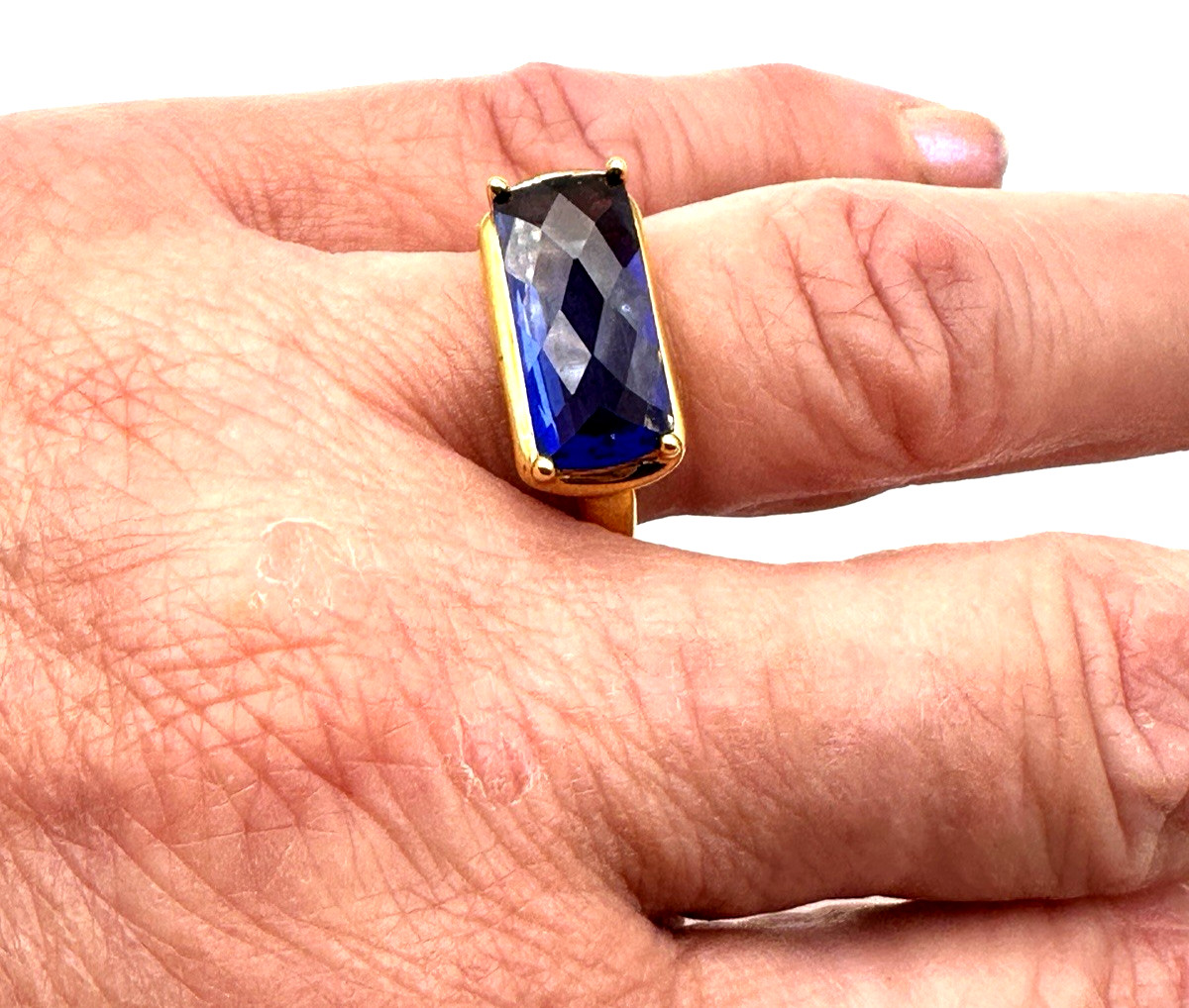 Technibond Blue Faceted CZ Ring Size 8 18K Gold Plated over Sterling Silver