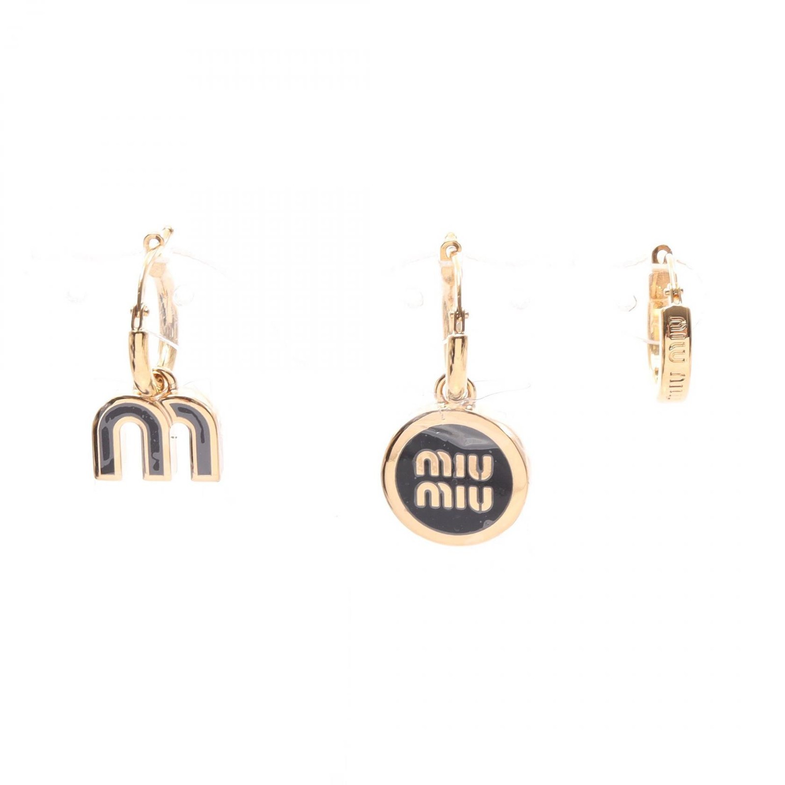 Miu Miu Enamel Metal 3-Piece Set Pierced earrings Gold Plated Black NEW Women