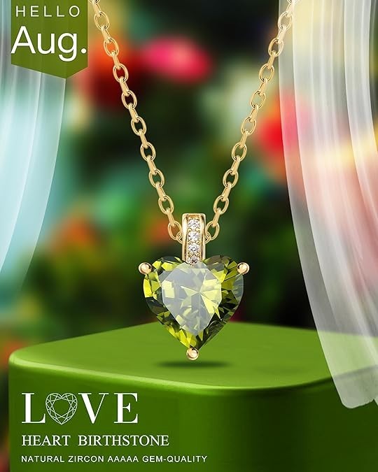 Genuine Birthstone Necklace for Women, Heart Love 08-August Birthstone