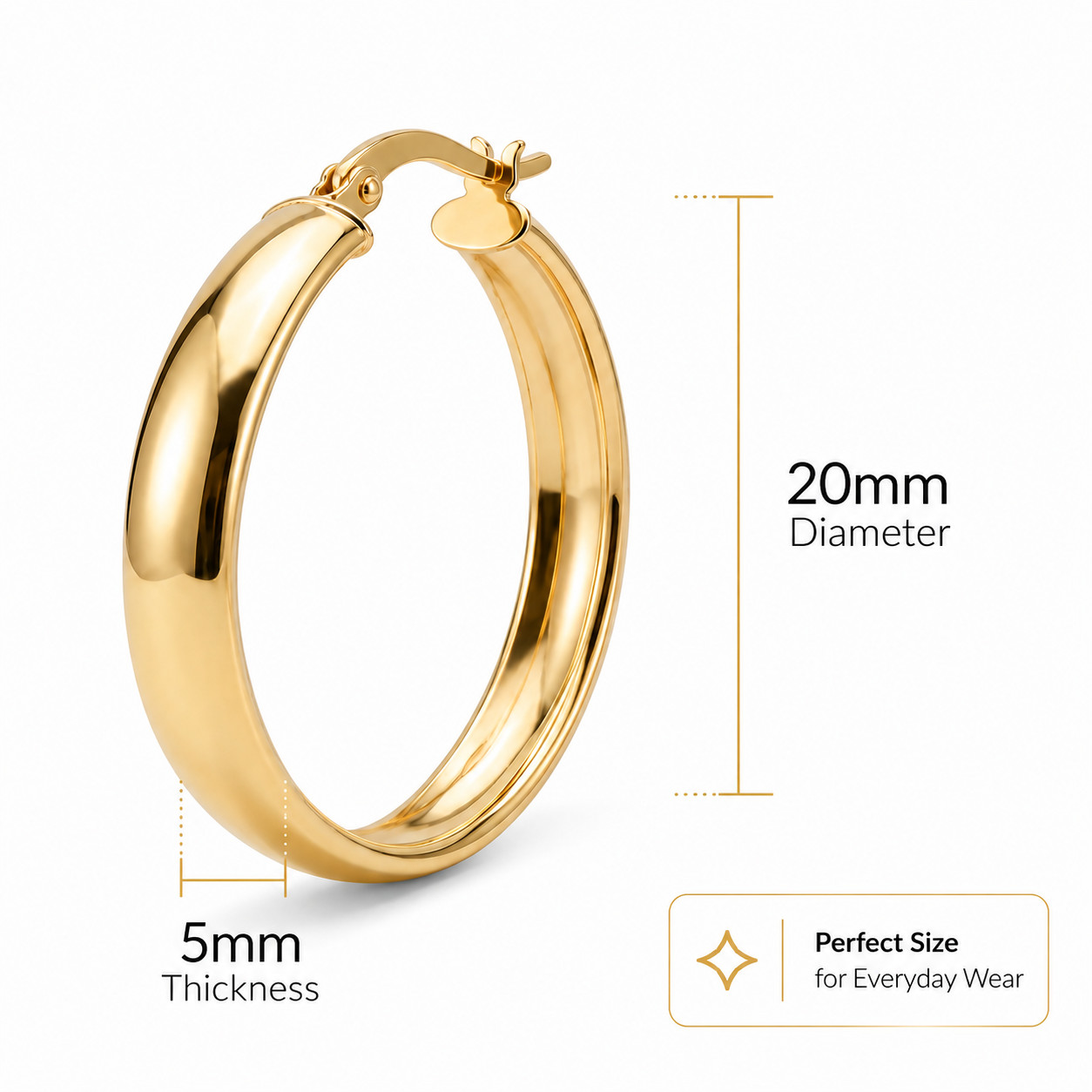 18K Gold Filled 20mm Hoop Earrings Thick Lightweight Hypoallergenic Women