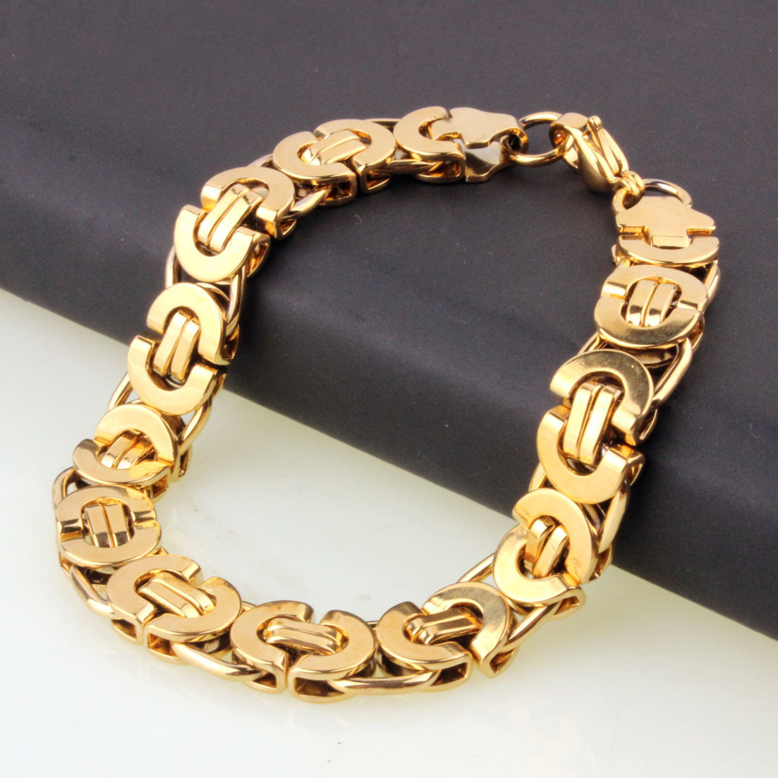 7″-11″ 18K Gold braclets&bangle for Cool Men Stainless Steel Byzantine Bracelet