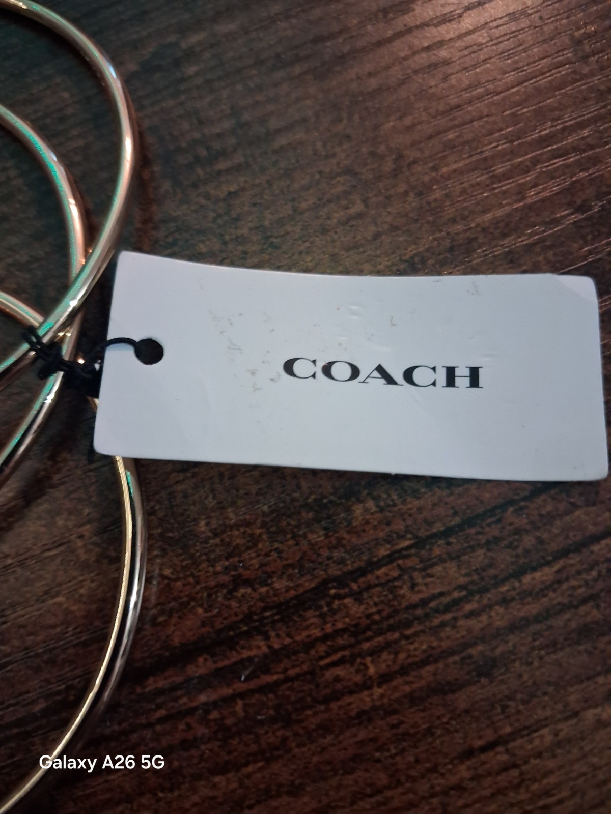 Coach NWT Gold Tone Stackable Bangle Bracelet Set, 3pc Logo With Dangle Charms