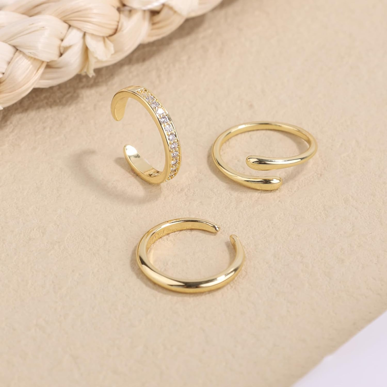 3Pcs Toe Rings for Women, 3 Styles Gold Filled Hug and CZ Open Toe Rings Adjusta
