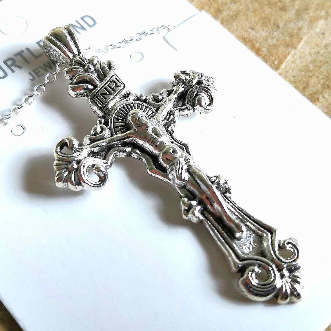 925 Sterling Silver 3D Christian Jesus Christ Cross Catholic Crucifix Necklace