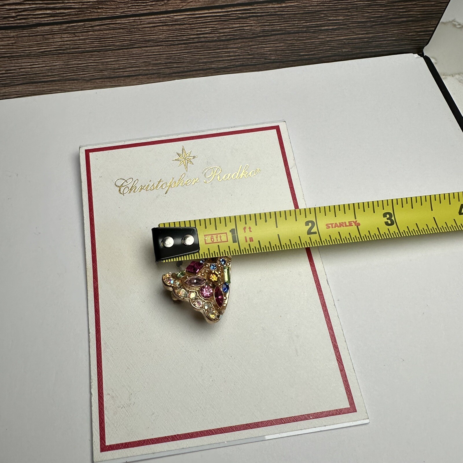 Christopher Radko Rhinestone Angel Multi Color Christmas Gold Tone Brooch Pin