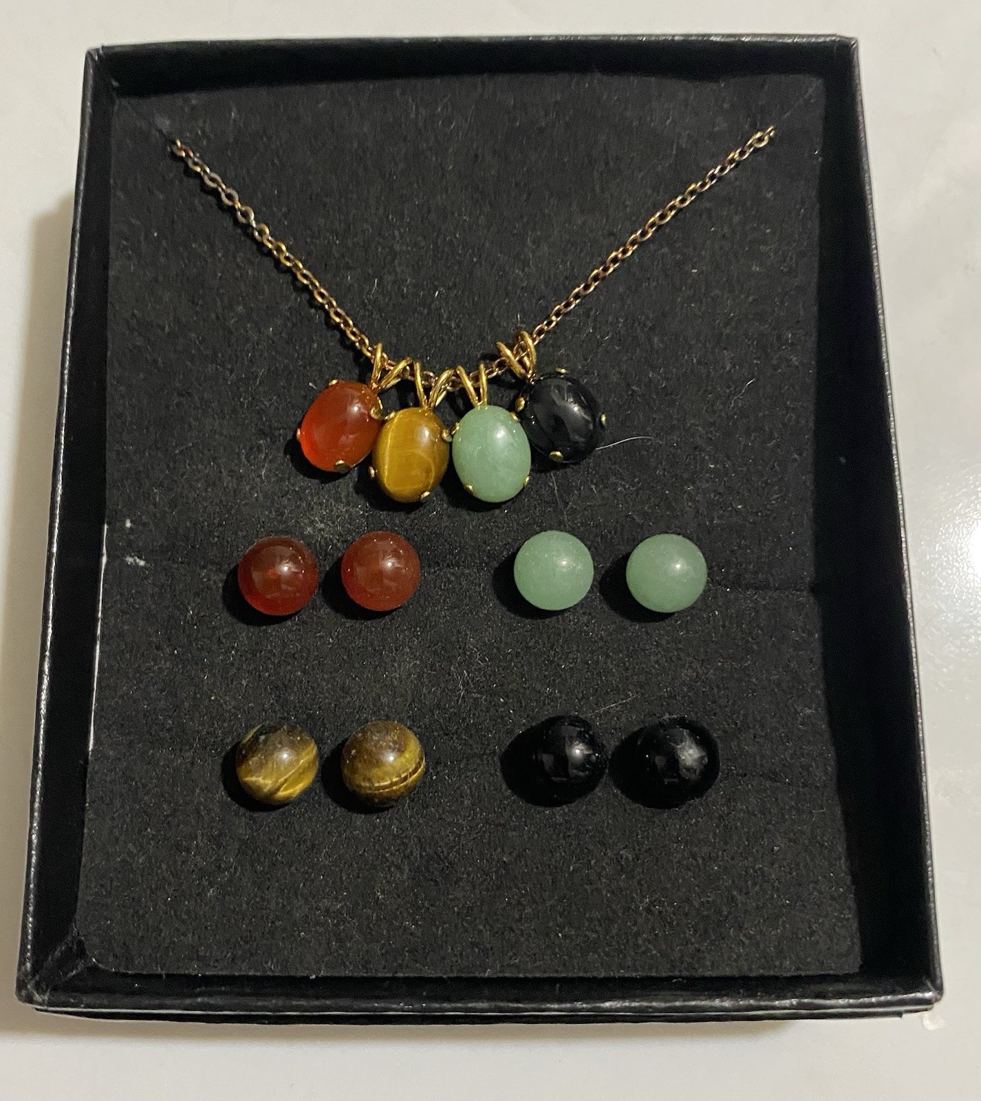 Genuine Carnelian Adventurine Tigers Eye Onyx Stone Necklace Earrings Set New