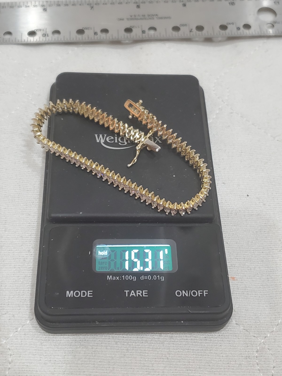 925 FAS Simulated Diamond MARQUISE LINK Tennis Bracelet Gold Plated