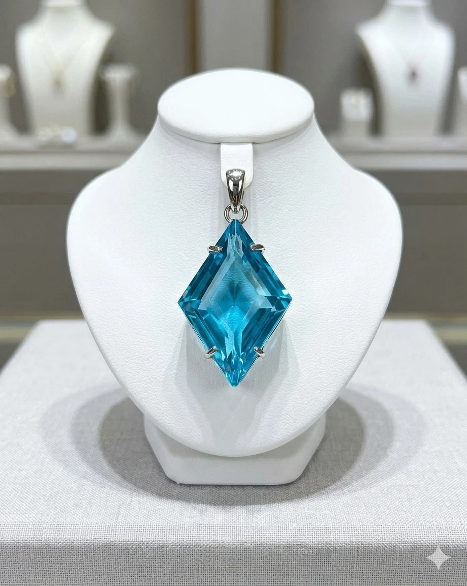 Blue Topaz Pendant 52.85Ct Natural Gems Sterling Sliver Fancy Jewelry With Chain