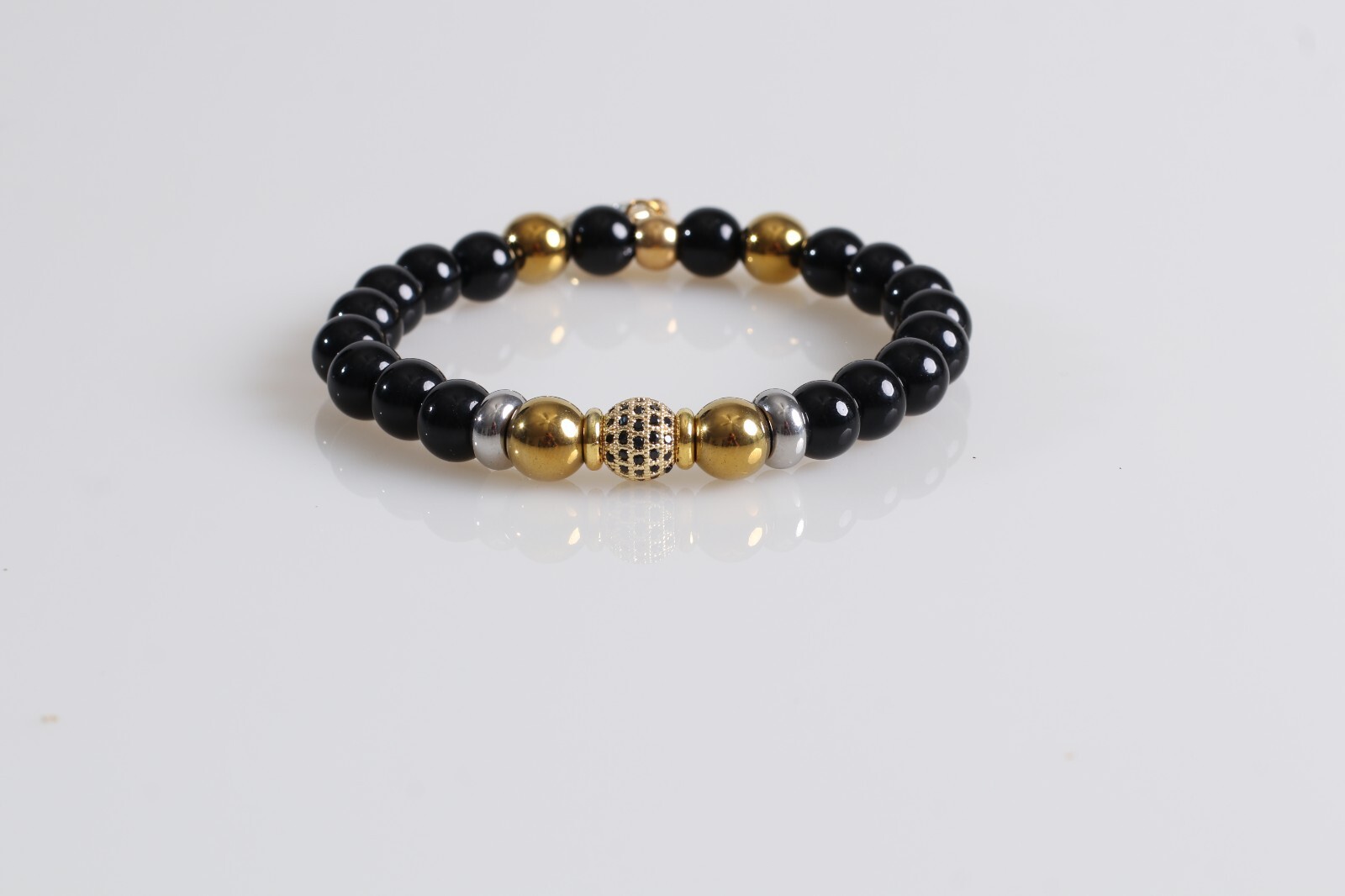 Pulsera Casual Para Hombres cuentas Agata De Onix Y Hermatita Medalla Ojo Suerte