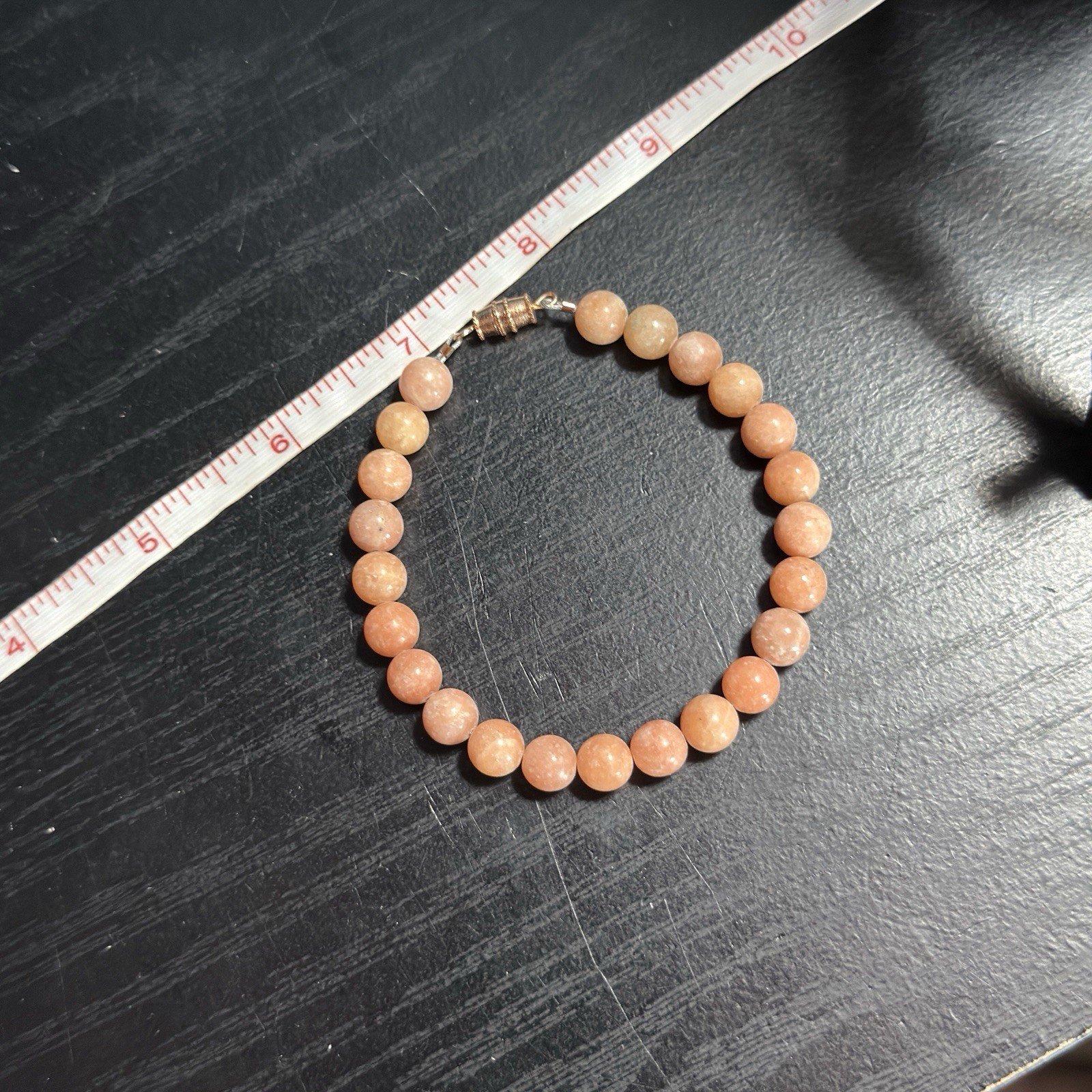 Peach Calcite Natural Gemstone Bead Bracelet | Smooth Round 8mm