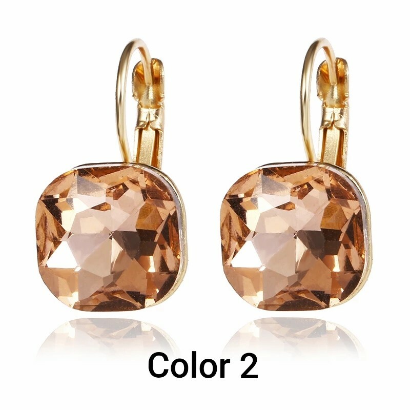 New Fashion Simple Austrian Crystal Dangle Earrings Women Stud Drop Square Ear