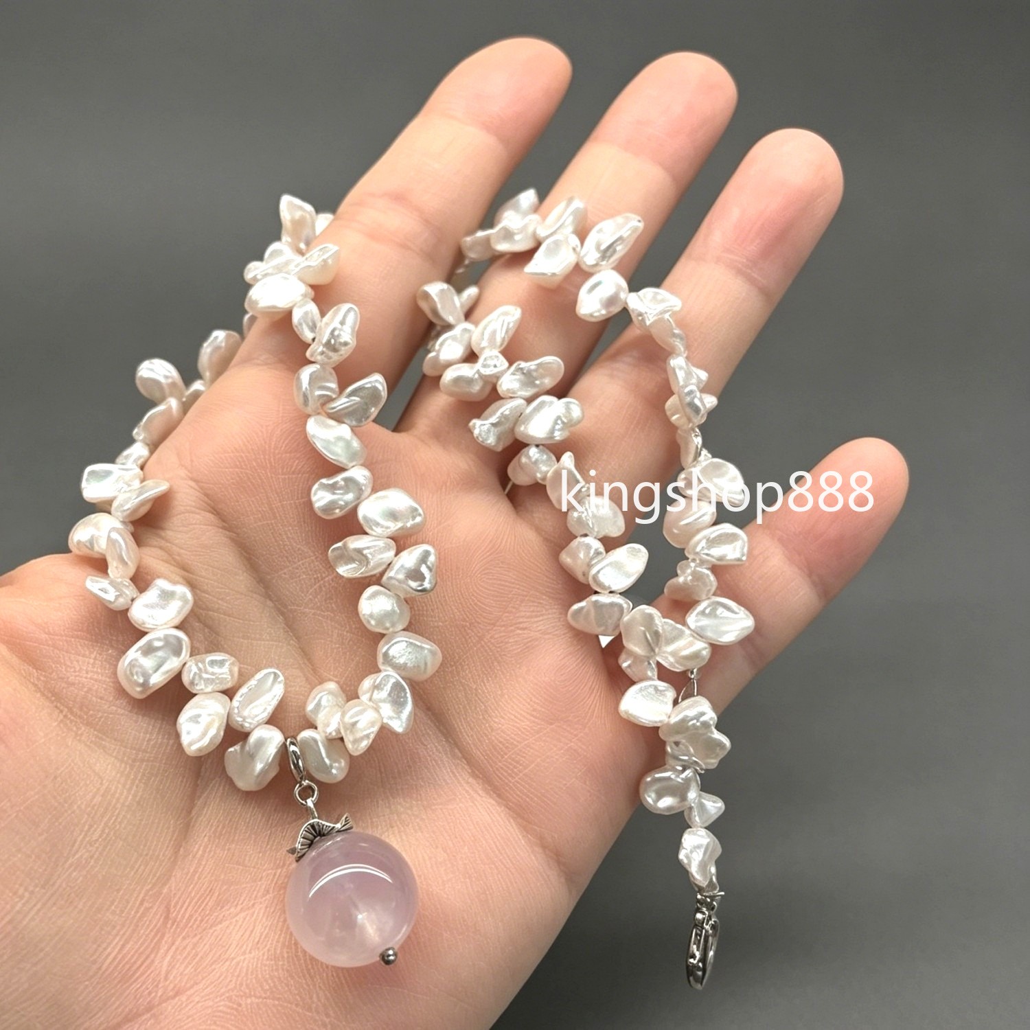 Natural Keshi Petal Mini Baroque Pearl Necklace Crystal Quartz Pendant Necklace