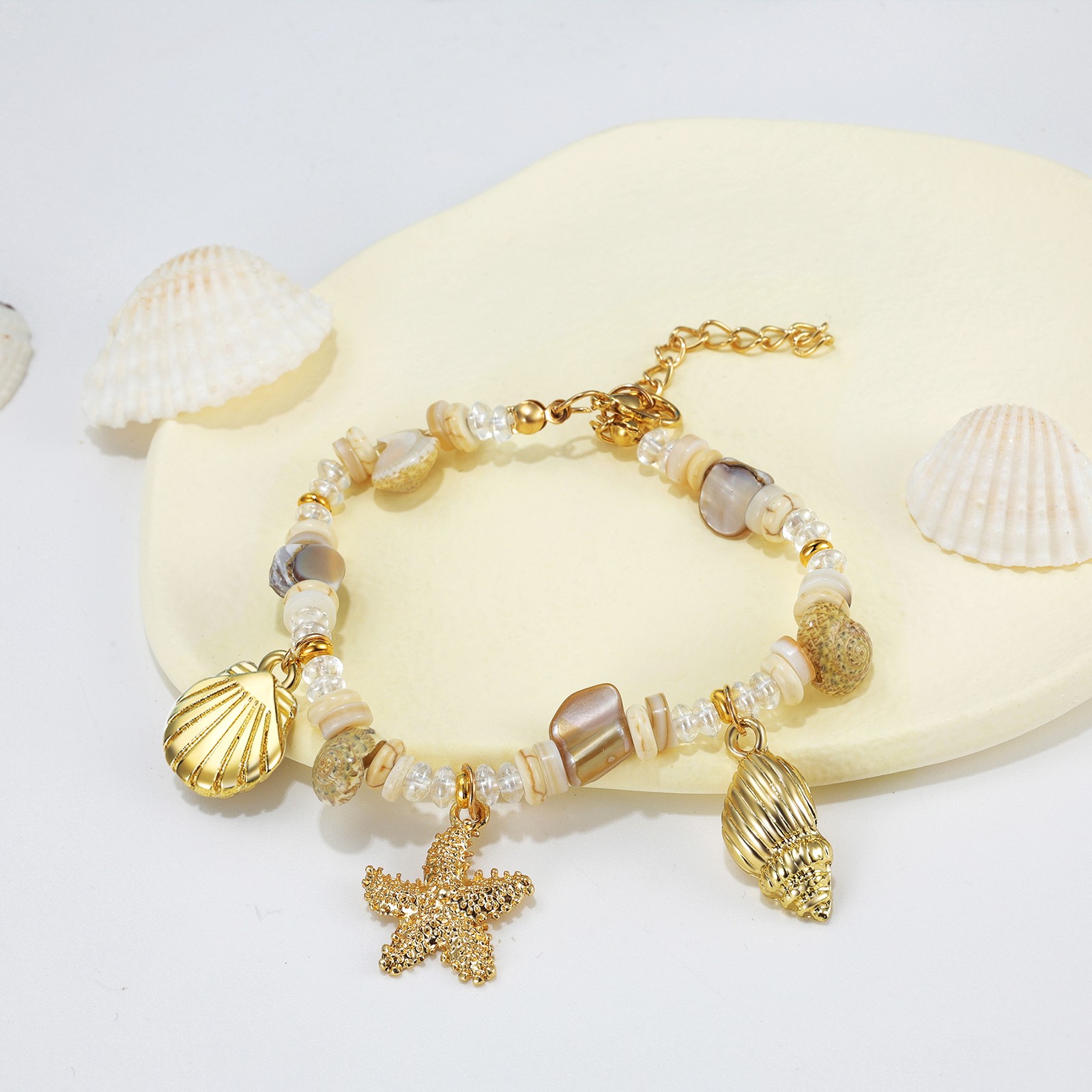 Women’s Boho Shell Beaded Bracelet Conch Starfish Charm For Vacation Daily Wear