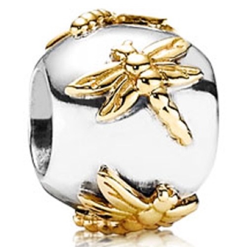 PANDORA Retired Sterling Silver and 14K Gold Golden Dragonfly Bead – 790898