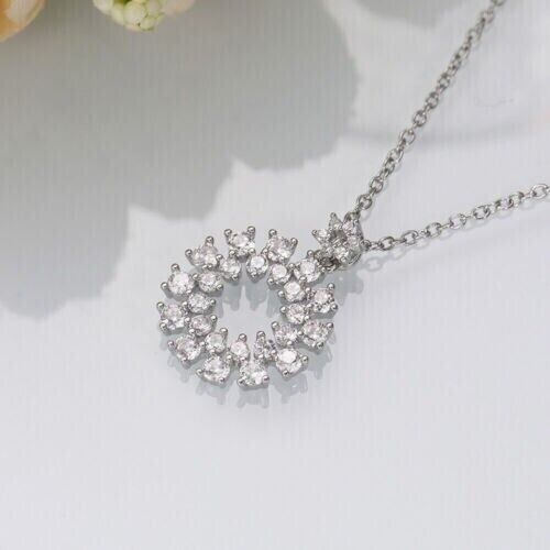 2.00 Ct Round Cut Diamond Oval Shape Pendant With Chain 14K White Gold Finish