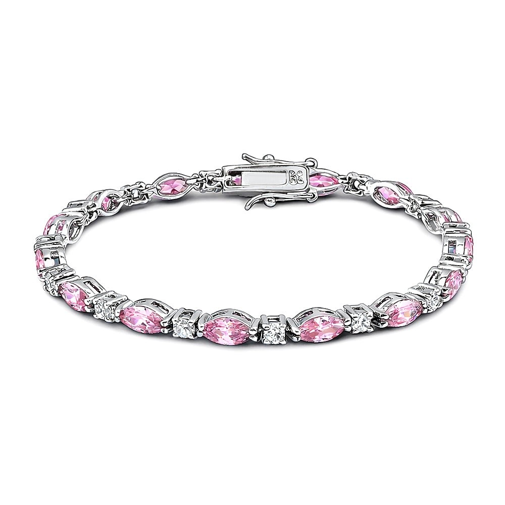 925 Sterling Silver Pink & White CZ Duo Oval Bracelet 7.25 Inches For Women