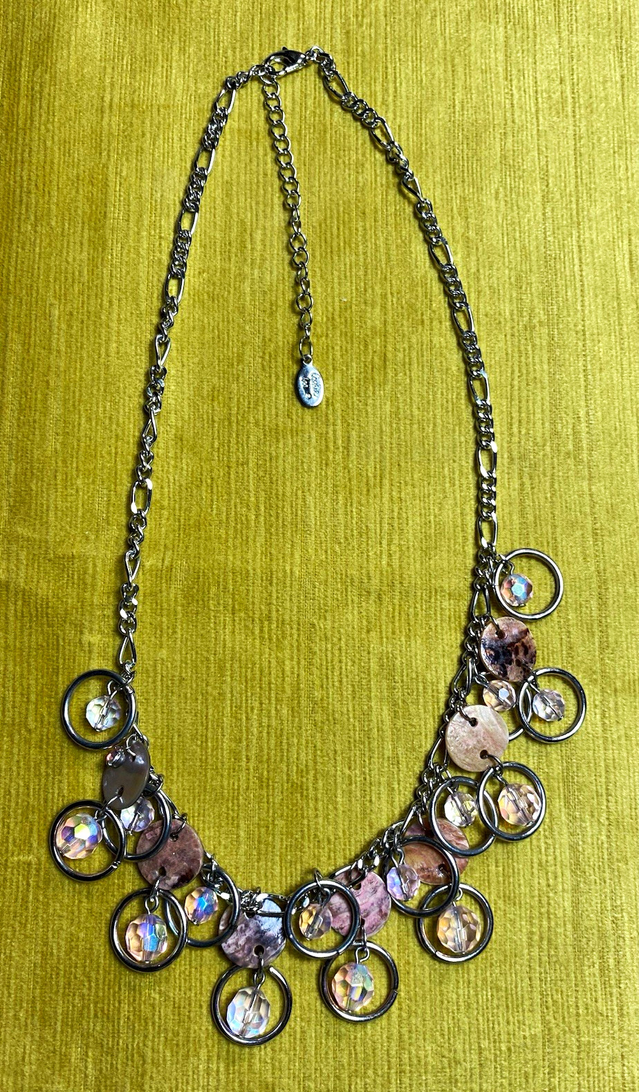 Cookie Lee Silver Pink Shell/Crystal Statement Necklace Adjustable