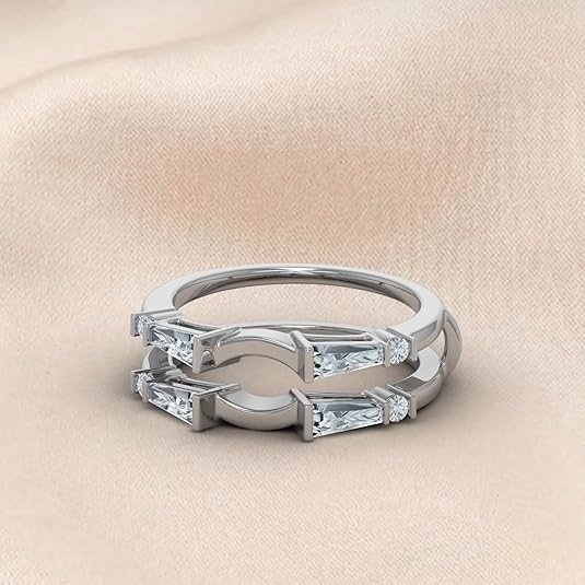 Enhancer Guard Ring Simulated Diamond Baguette & Round 14K White Gold Plated