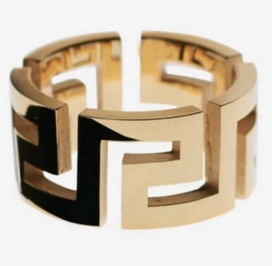 Versace Gold Color Metal “Greca” Ring Sz Italy 21