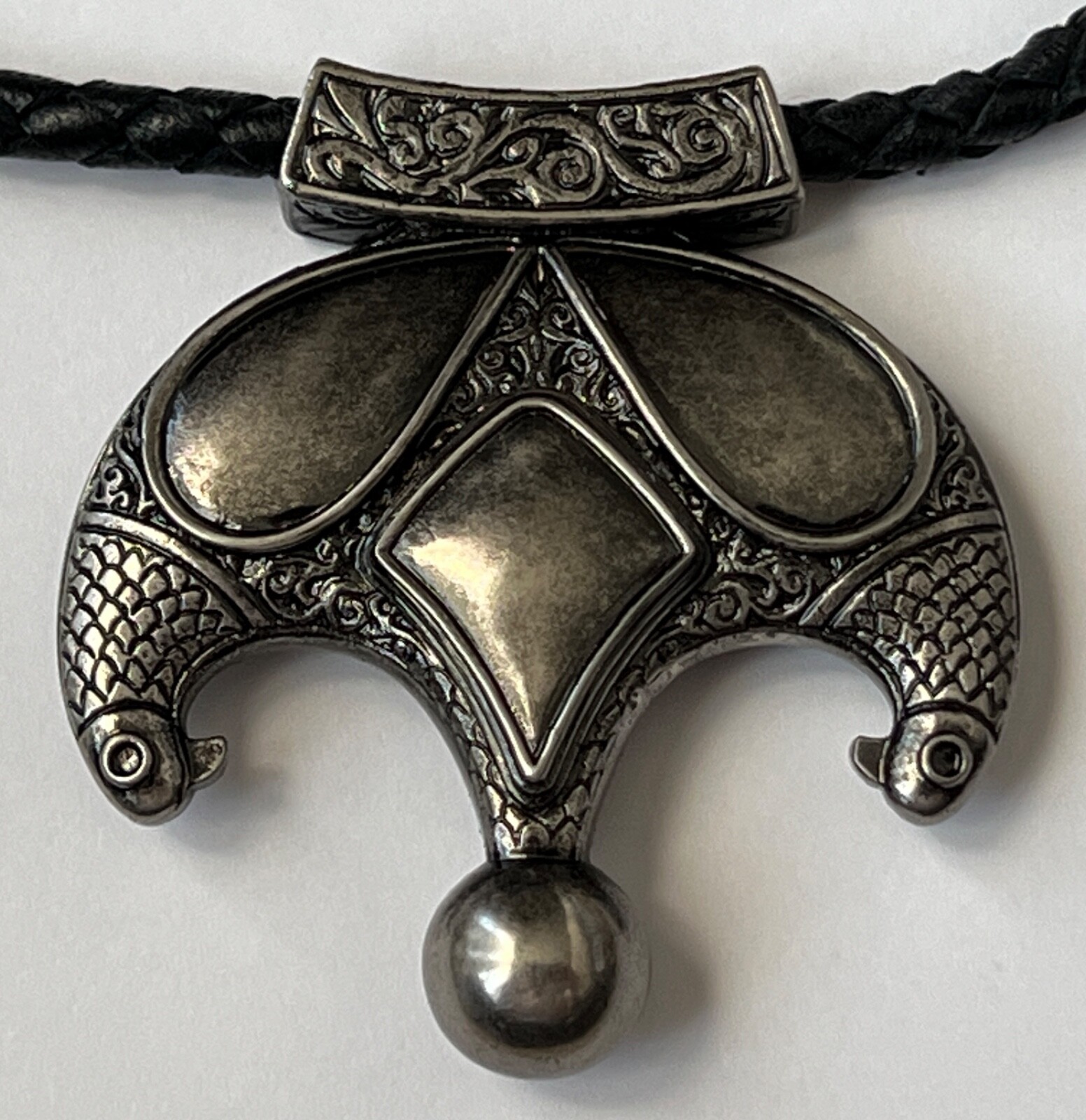 NIB Saint Laurent YSL Victorian Moon Black Braid Leather Pendant Necklace $1295