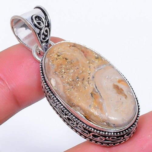 Natural Picture Jasper Gemstone 925 Silver Plated Jewelry Pendant 1.6″ F2568