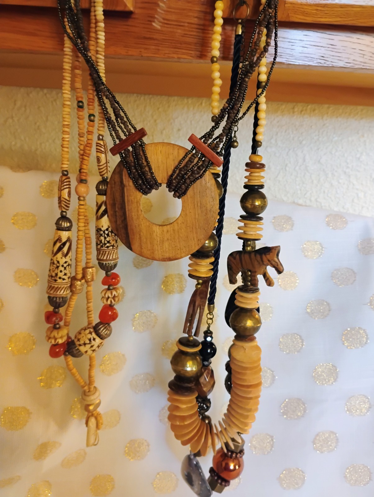 Bohemian Wood Bead Necklace Lot Brown/Black Round Pendant Ball/Bead Chain
