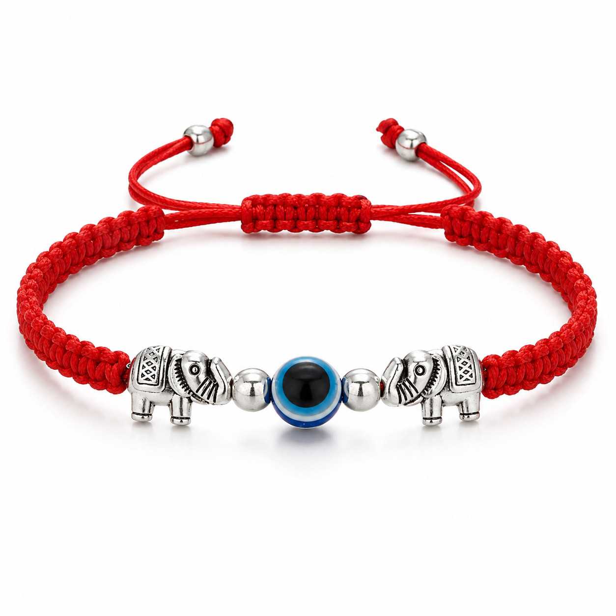 Adjustable Red String Bracelet Blue Evil Eye Elephant Charm Lucky Unisex Jewelry