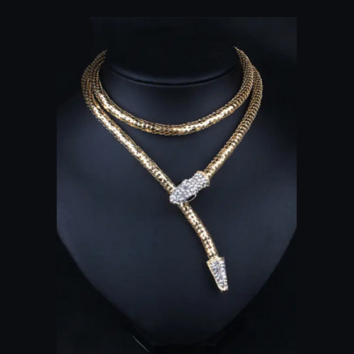 Snake Necklace Rhinestone Wrap Mesh Choker Silver Gold Serpent Hair Body Chain
