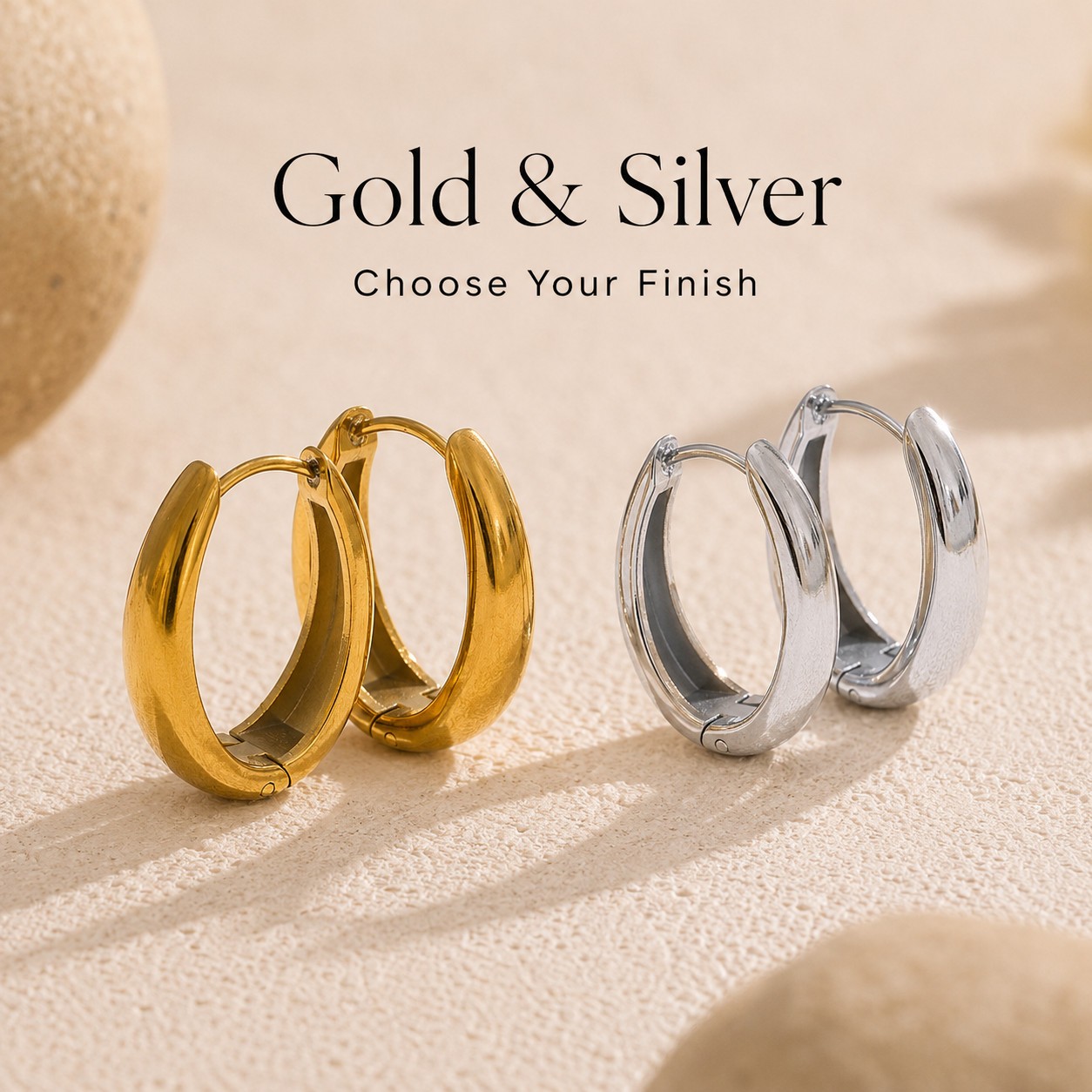 Chunky Huggie Hoop Earrings Stainless Steel Gold Silver Women Small Waterproof