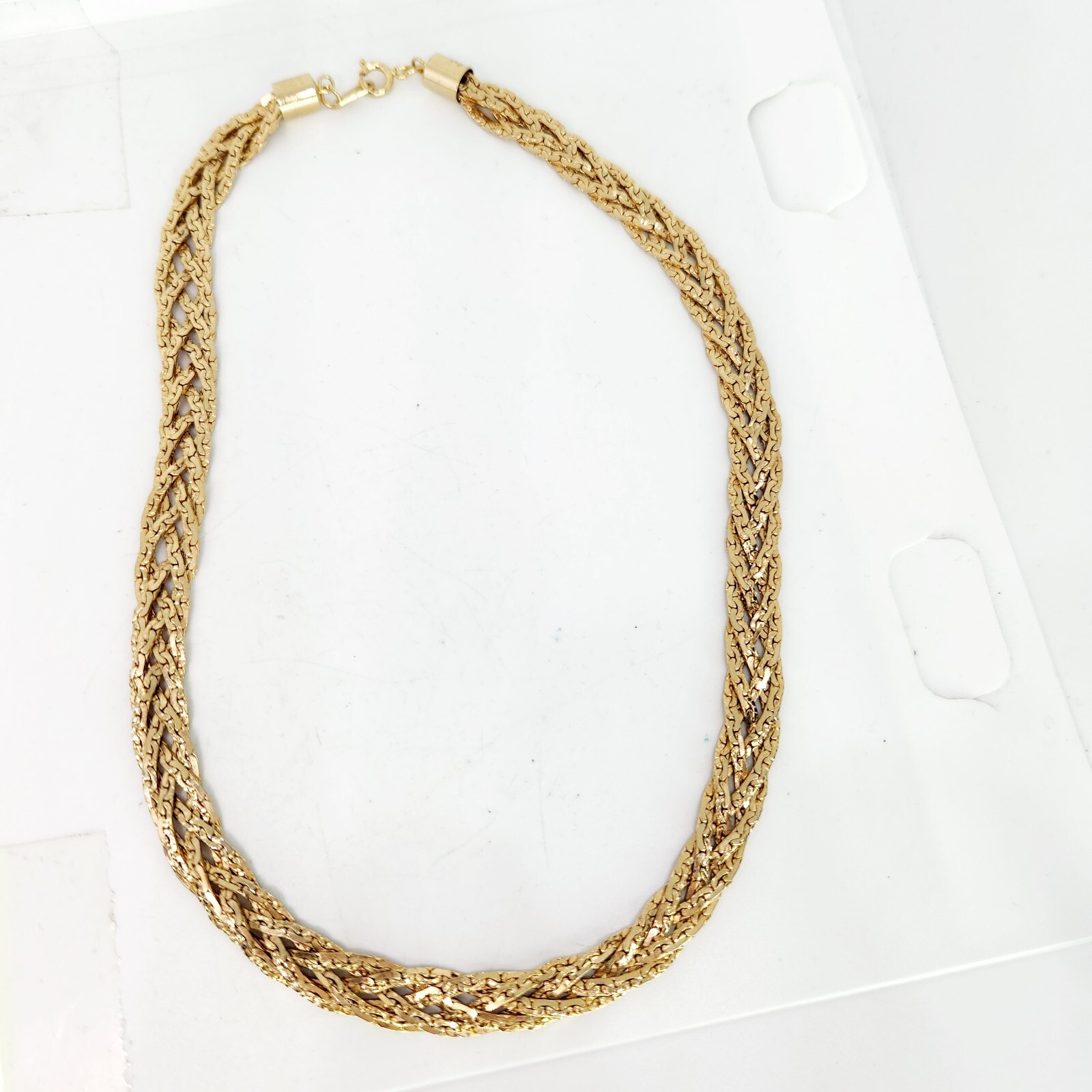Vtg Gold Tone Braided Herringbone Chain Necklace Thick Estate Woven Twist Chain