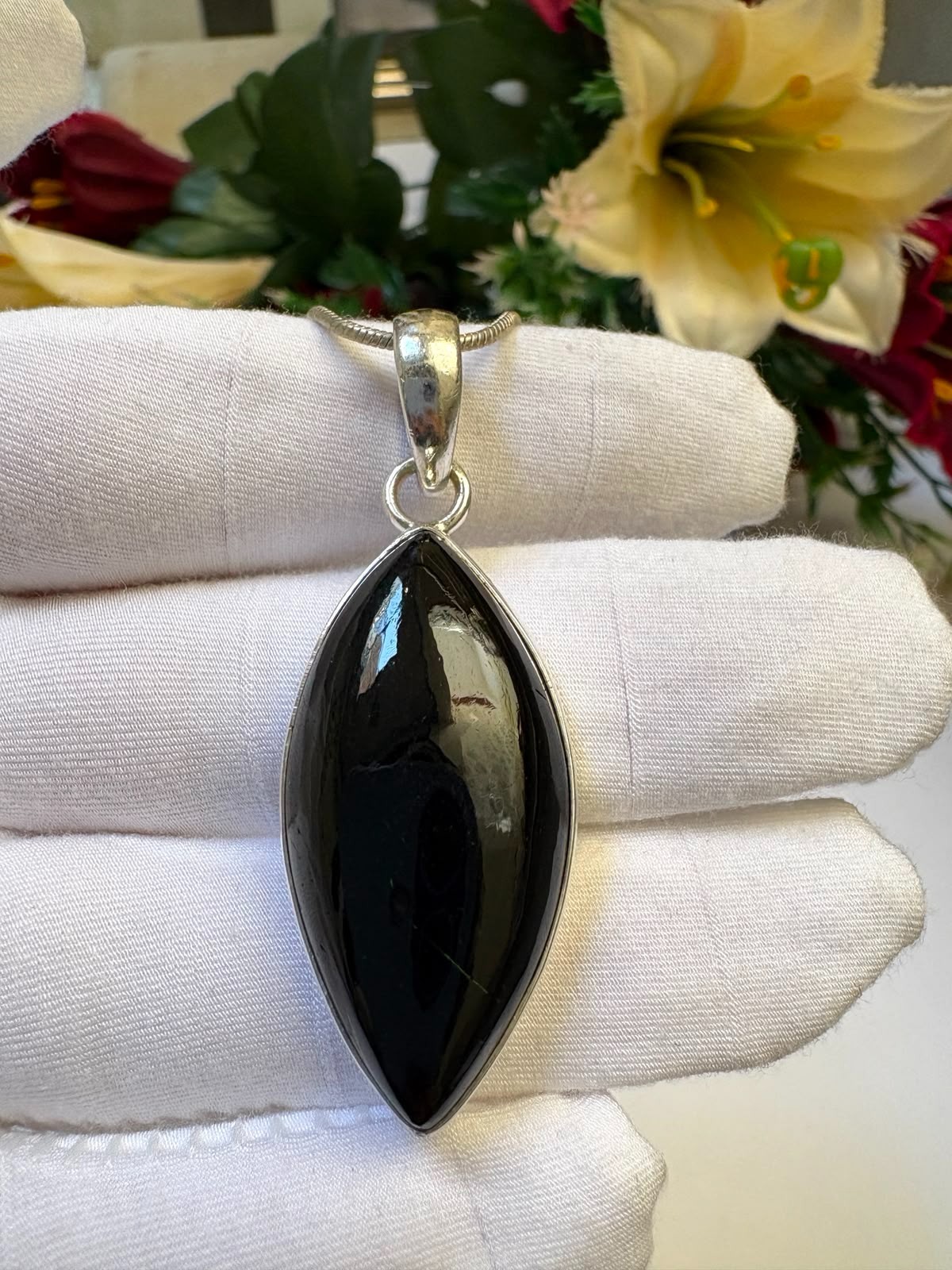 Black Tourmaline Pendant 46.20Ct w/ 18.80Ct Silver Chain 925 Sterling