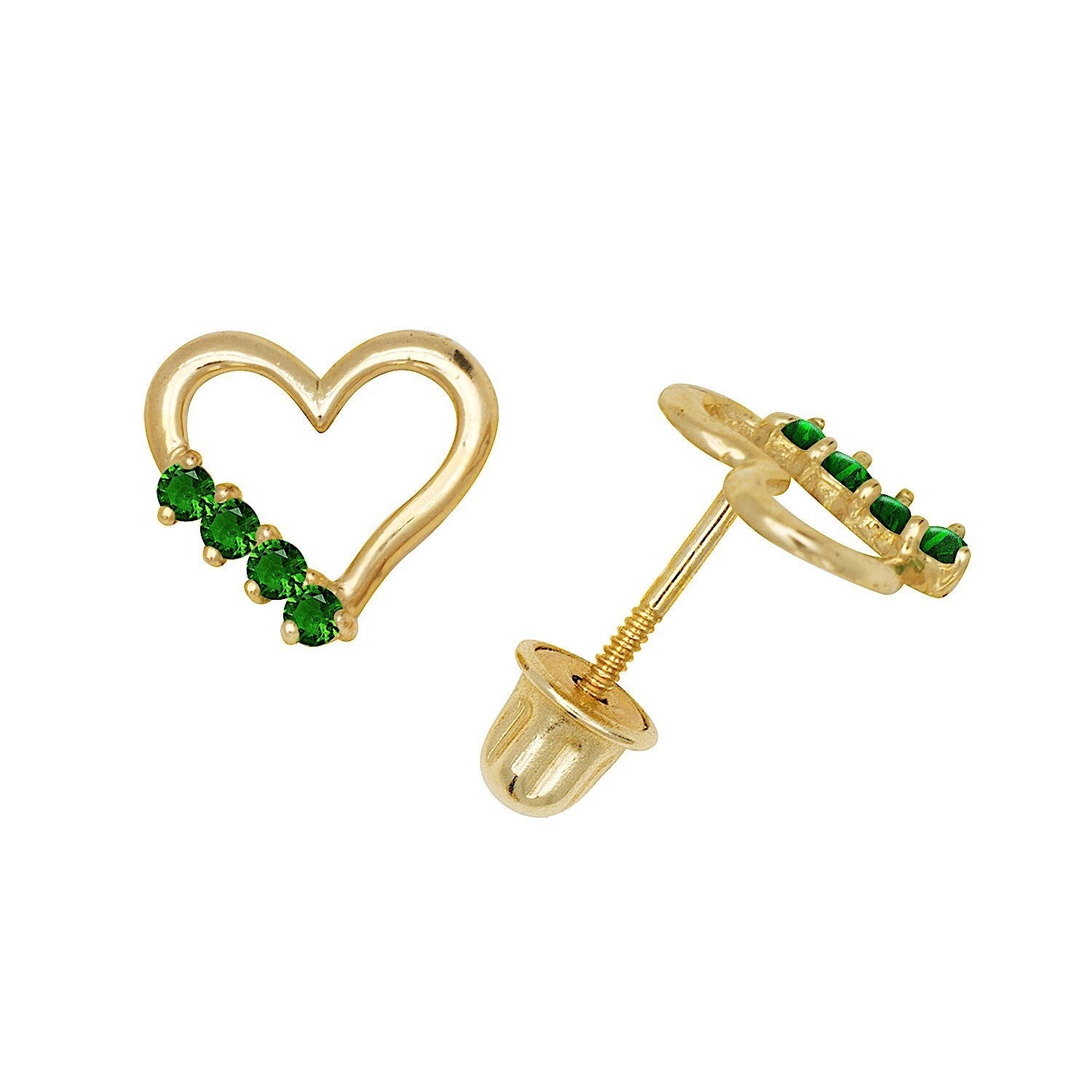 14K Yellow & White Gold Elegant Heart Shaped CZ Stud Earrings for Women