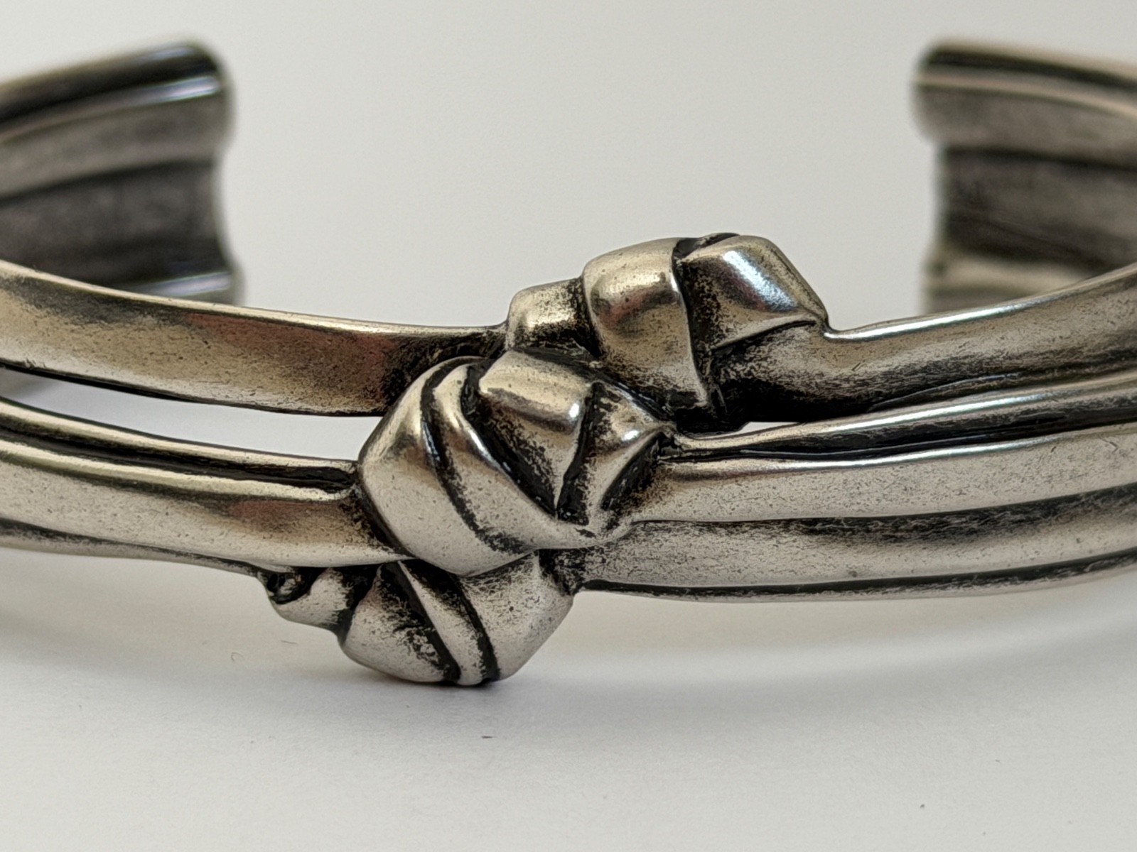 NWT Saint Laurent YSL Triple Knotted Antique Silver Brass Cuff Bracelet L $895